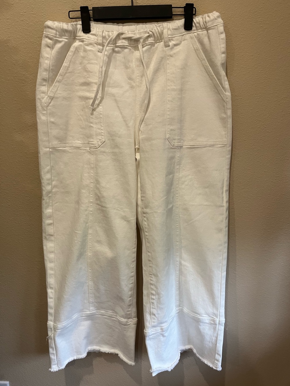Women's White Drawstring Wide-Leg Denim/Cotton pants